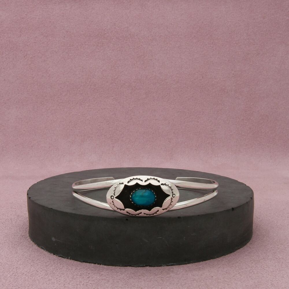 navajo sterling silver vintage shadow-box turquoise cuff bracelet size 6.25in